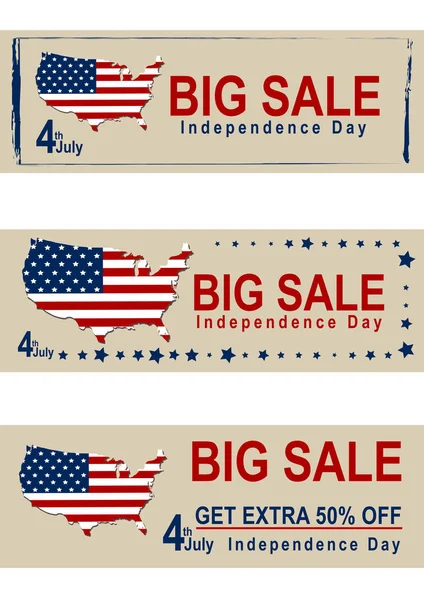 Amerykańskiego dnia niepodległości w sprzedaży transparent szczegółowe mapy i flagi. — Wektor stockowy