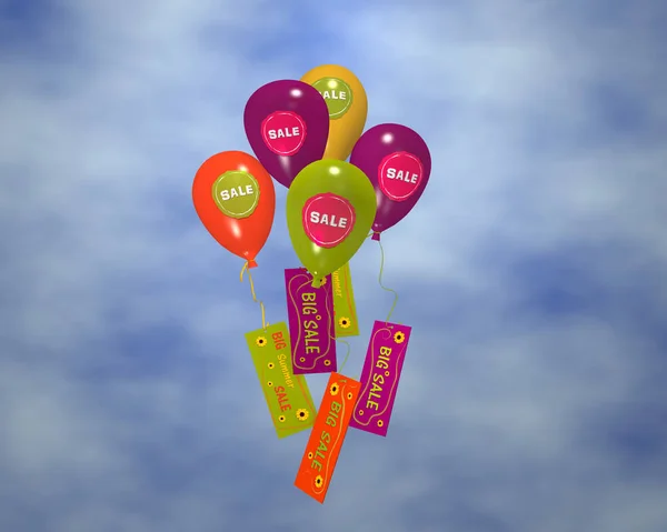 Kolorowe balony z sprzedaż naklejek na reklamy — Zdjęcie stockowe