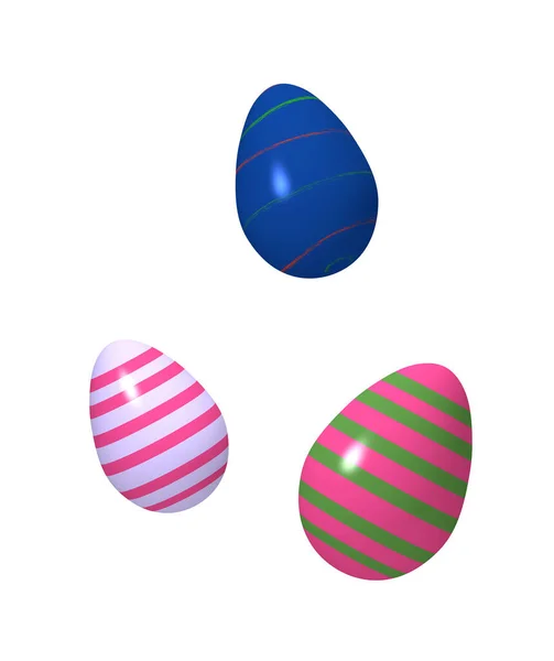 Три Різному Смугасті Великодні Яйця Ізольовані Білому Візуалізація — стокове фото