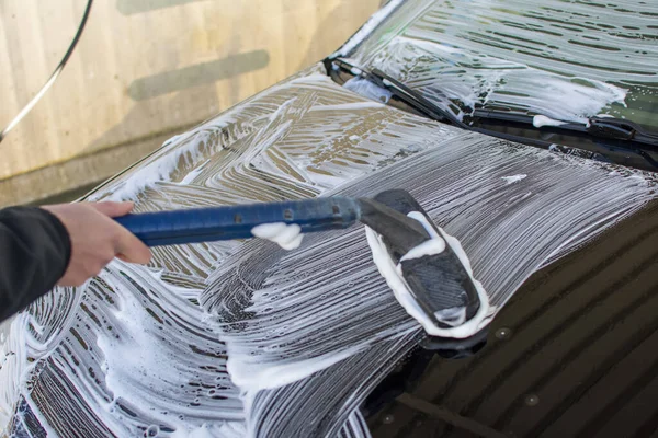 Car Car Wash Wash Yourself Soap Foam Brush Close — Stock Photo, Image