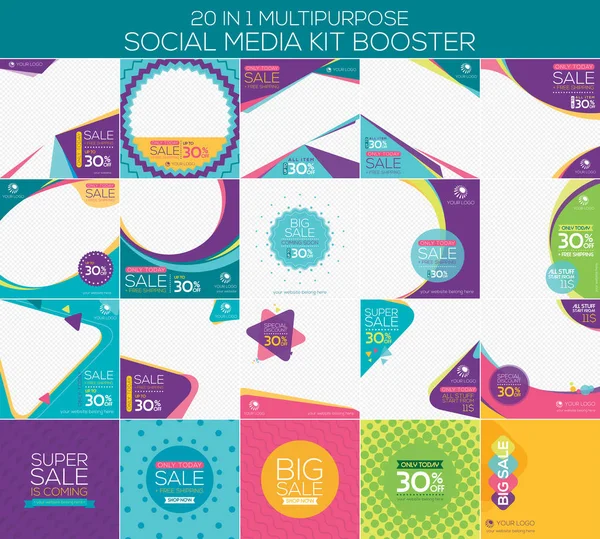 Booster kit médias sociaux polyvalents — Image vectorielle