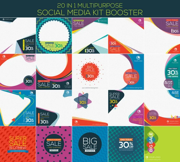 Reforço de kit de mídia social multiúso — Vetor de Stock