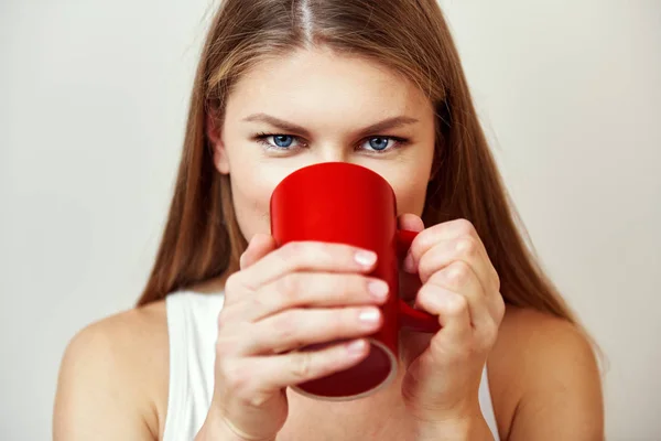 Portrait Pretty Female Drinking Hot Tea Healthy Lifestyle Stock Photo