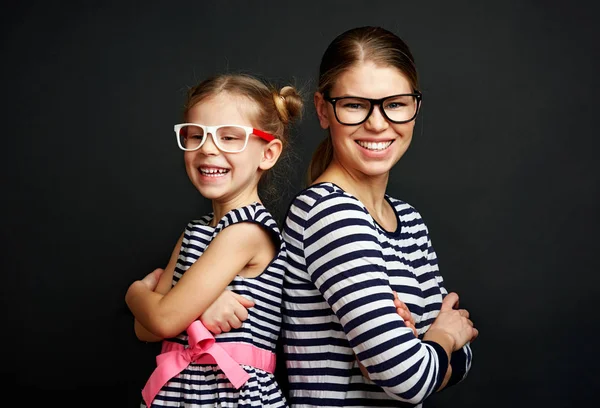 Portrait Pretty Girls Optical Glasses Smiling Family Wearing Spectacles Black — Stock Photo, Image