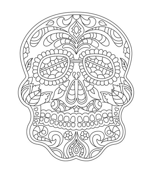 hand drawn mexican sugar skull with pattern on the face as isolated vector file