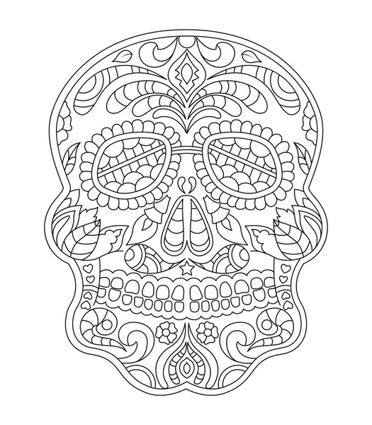 Crâne Sucre Mexicain Dessiné Main Avec Motif Sur Visage Comme Illustration De Stock
