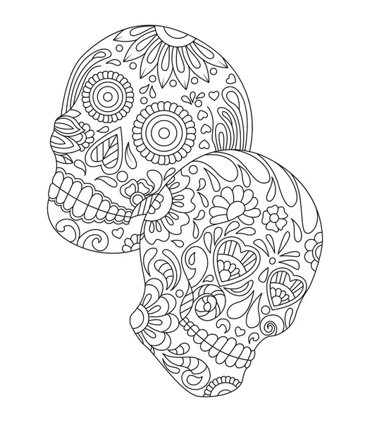 Crâne Sucre Mexicain Dessiné Main Avec Motif Sur Visage Comme Vecteur En Vente