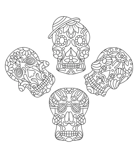 Crâne Sucre Mexicain Dessiné Main Avec Motif Sur Visage Comme Vecteur En Vente