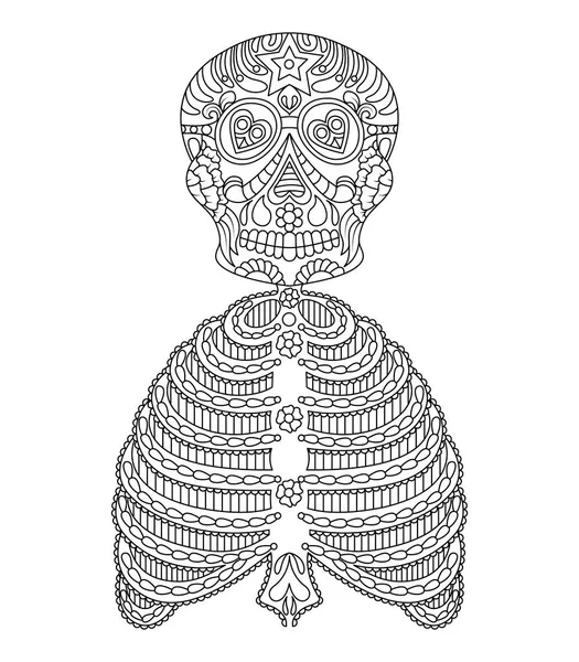 Crâne Sucre Mexicain Dessiné Main Avec Motif Comme Fichier Vectoriel Illustrations De Stock Libres De Droits