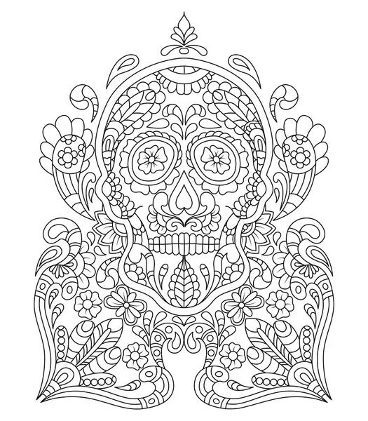 Crâne Sucre Mexicain Dessiné Main Avec Motif Sur Visage Comme Graphismes Vectoriels