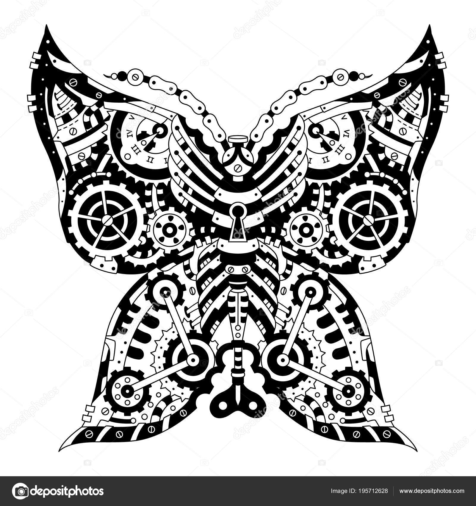 Steampunk Mechanical Black White Butterfly White Design Elements