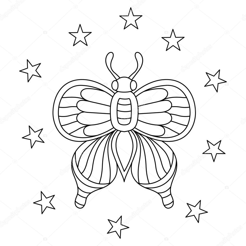 Hand drawn butterflies With stars for the anti stress coloring page. Design elements label, emblem, poster, t-shirt. Vector illustration