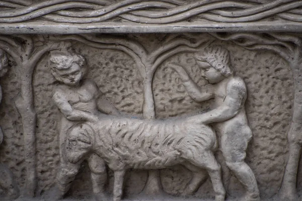 Фігура Тварин Два Херувими Барельєфна Скульптура Стіні Падуї Італія — стокове фото