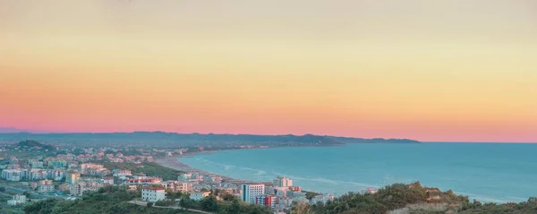 Vista Aérea Para Águas Turquesa Mar Adriático Perto Durres Centro — Fotografia de Stock