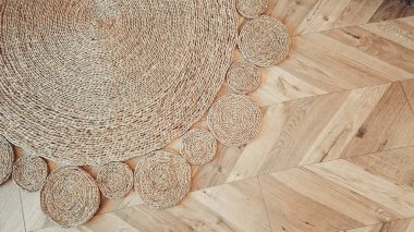 Jute örgü ev yapımı spiral halı arkaplan deseni