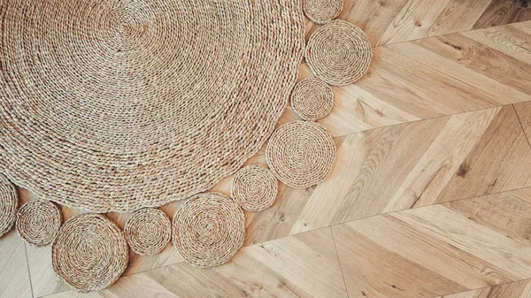 Yute trenzado casa espiral alfombra fondo textura patrón — Foto de Stock