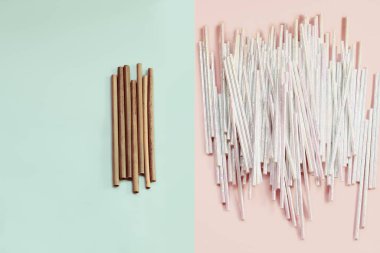 Plastik ücretsiz yeniden kullanılabilir cam pipet içiyor.