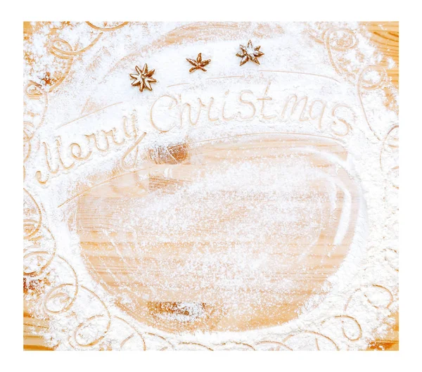 Fondo Plano Harina Receta Pasteles Navidad Con Texto Escrito Mano —  Fotos de Stock