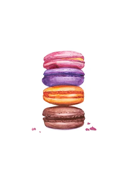 Aquarell Lebensmittelillustration Mit Französischen Macarons — Stockfoto