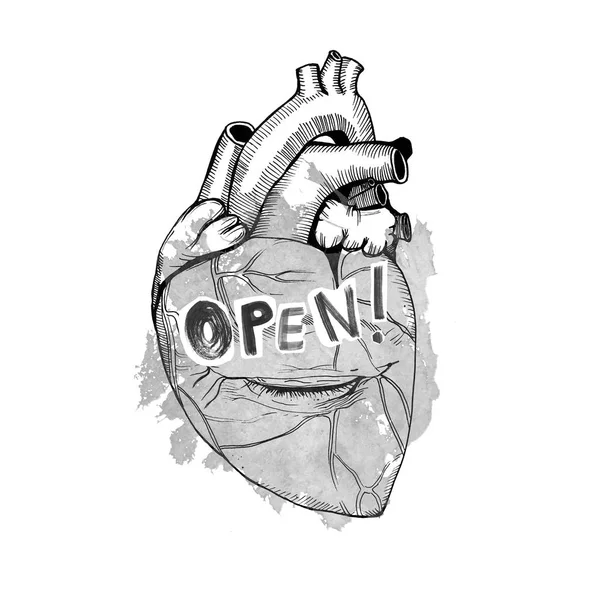 Grafické Znázornění Srdce Očí Slovo Open — Stock fotografie