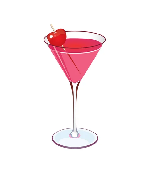 Roter Martini Mit Kirsche Isoliert Auf Weißem Hintergrund — Stockvektor