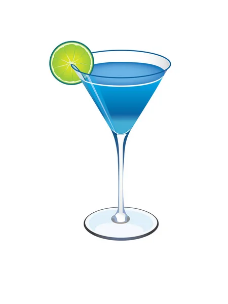Blauer Cocktail Mit Limettenscheibe Margarita Illustration — Stockvektor