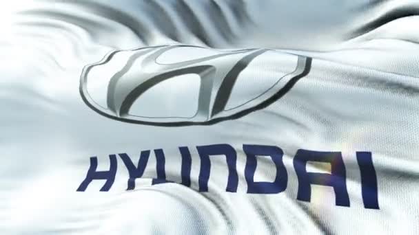 Hyundai Bandeira Acenando Sol Loop Sem Costura Com Textura Tecido — Vídeo de Stock