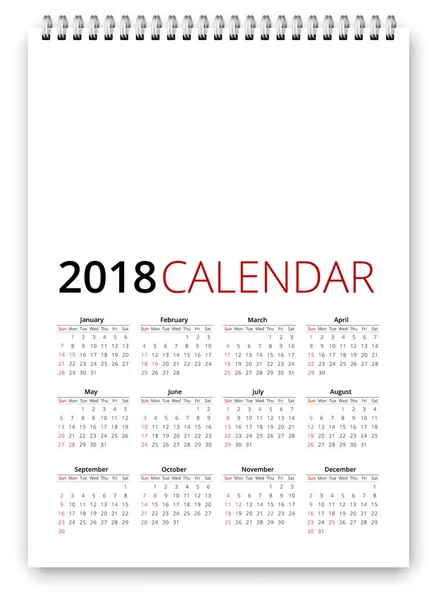 Calendário 2018 Vetor — Vetor de Stock