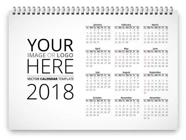 Calendrier 2018 vecteur — Image vectorielle