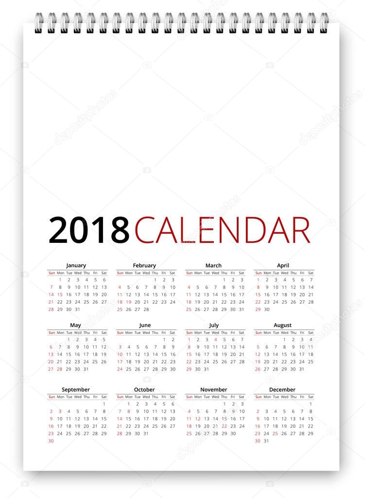 Simple Calendar 18 Template Week Starts From Sunday Vector Realistic Spiral Notepad Notebook Premium Vector In Adobe Illustrator Ai Ai Format Encapsulated Postscript Eps Eps Format