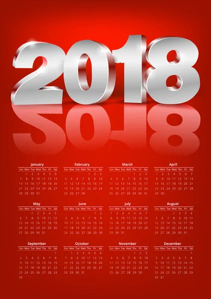 Calendario 2018 Vector — Archivo Imágenes Vectoriales