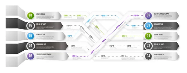 Χρονολόγιο Infographic πρότυπο με βήματα — Διανυσματικό Αρχείο