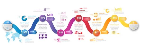 Plantilla de historia de línea de tiempo de flecha de infografías — Vector de stock