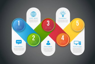 Infographics 5 adım veya renkli seçenekleri ile