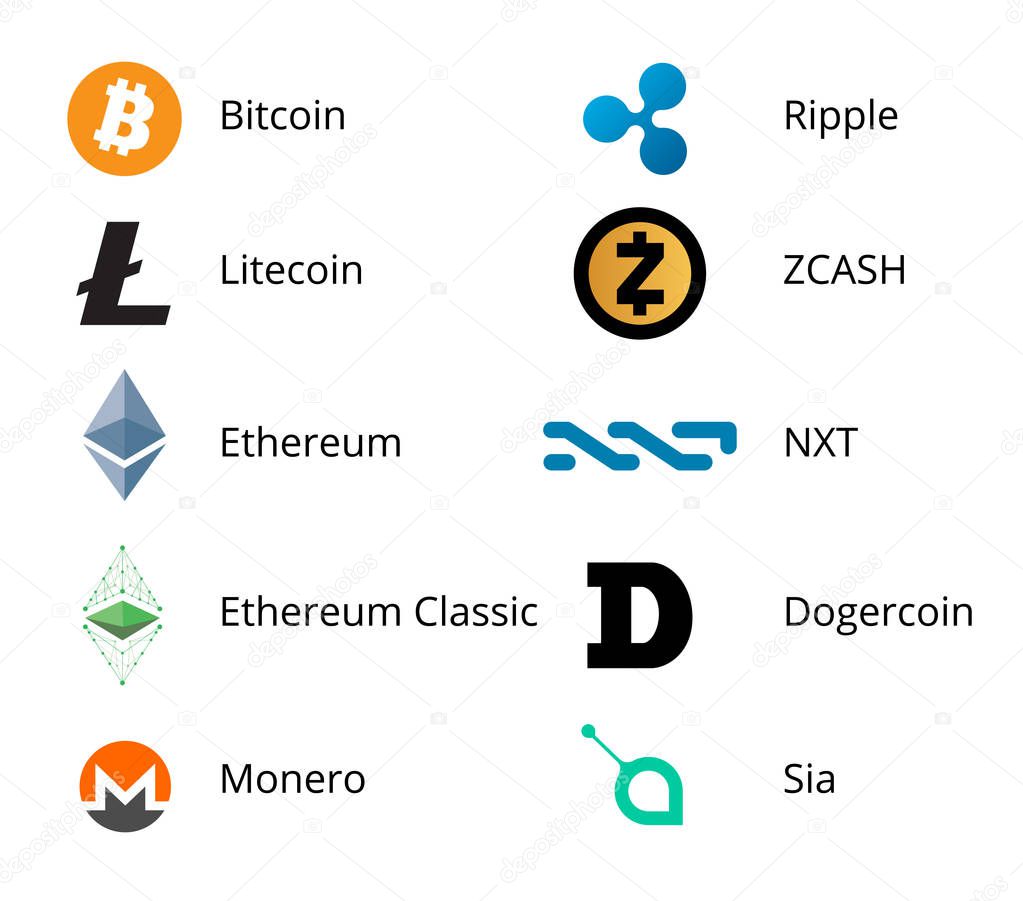 Most Popular Cryptocurrency Colored Logo Set - bitcoin, litecoin ethereum and other