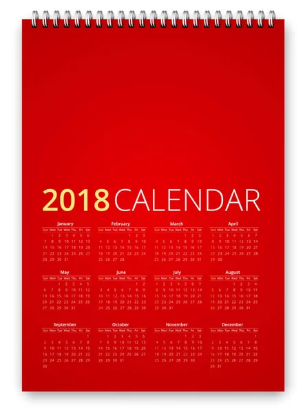 Calendario 2018 Vector — Vector de stock