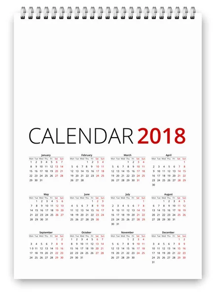 Calendario 2018 Vettore — Vettoriale Stock