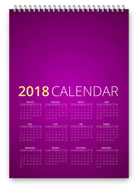 Calendario 2018 Vector — Vector de stock