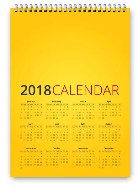 Calendario 2018 Vector — Vector de stock