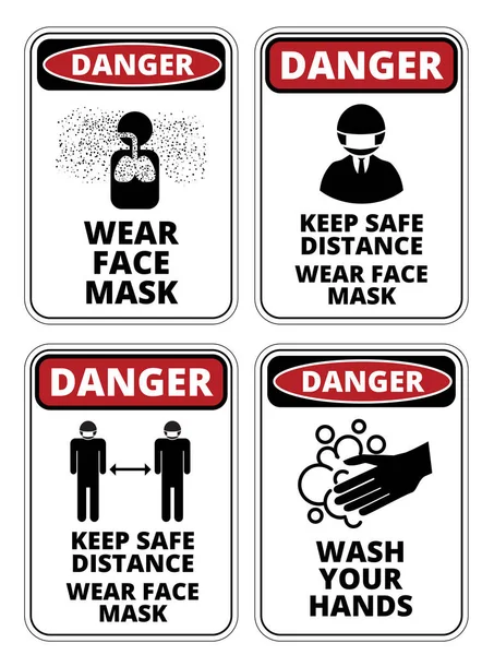 Covid-19 Danger Signs Set — Stock Vector