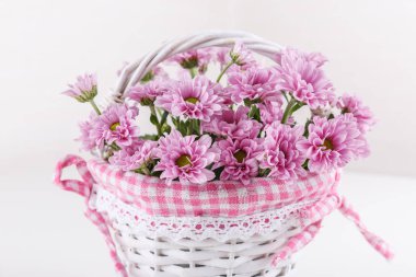     Dekoratif sepet içinde pembe krizantem