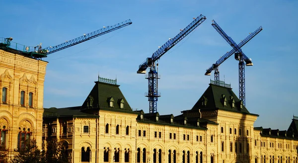 Tower cranes, construction cranes on a Kremlin square