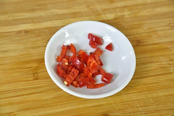 Diced red peppers — Stock Photo, Image