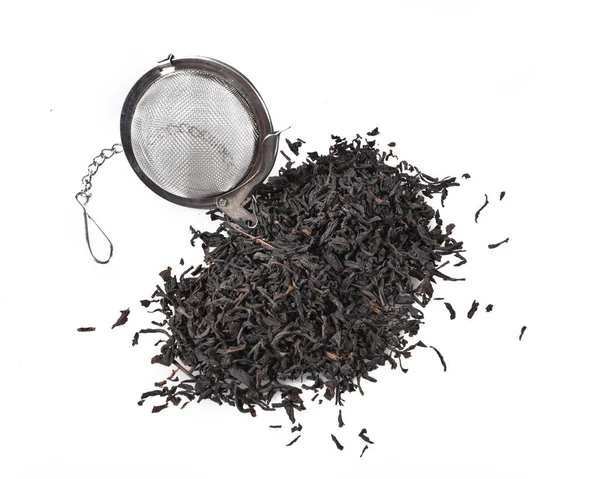 Bütün yaprak siyah çay ve demlik — Stok fotoğraf
