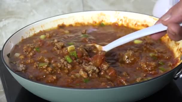 Stirring Simmering Spaghetti Sauce Slow Motion — Stock Video