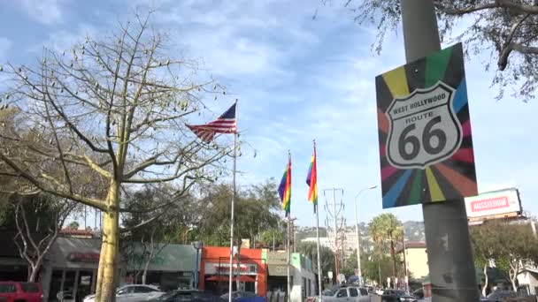 Los Angeles Januari 2019 Verkeersbord Markeert Beroemde Route Met Glbt — Stockvideo