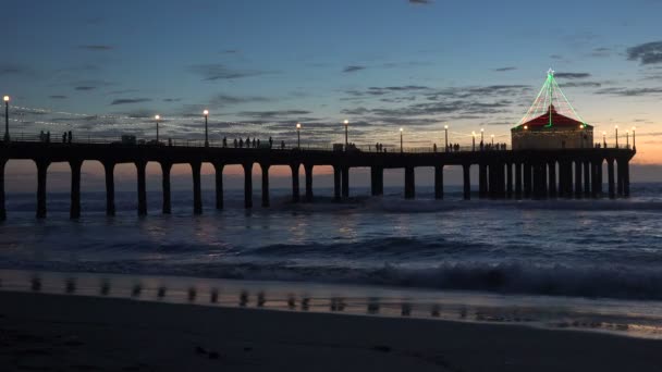 Schöner Sonnenuntergang Manhattan Beach Pier Südkalifornien Bei Sonnenuntergang — Stockvideo