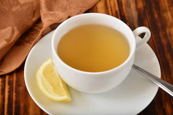 Uma Xícara Chá Verde Quente Com Uma Cunha Limão — Fotografia de Stock