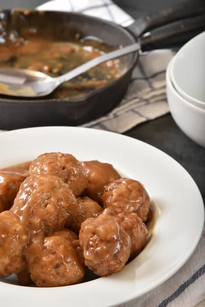 Bol Boulettes Viande Fraîches Cuites Dans Une Sauce Brune Par — Photo