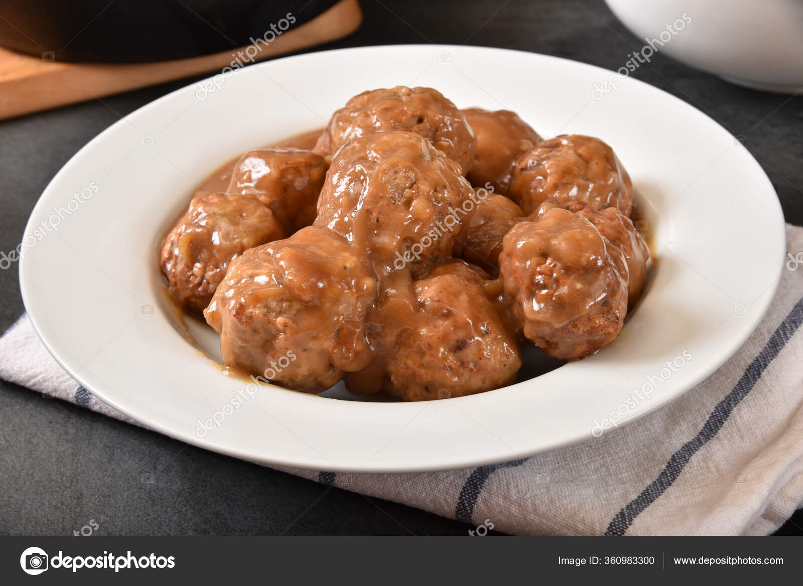 Closeup Bowl Swedish Meatballs Brown Gravy — Stock Photo